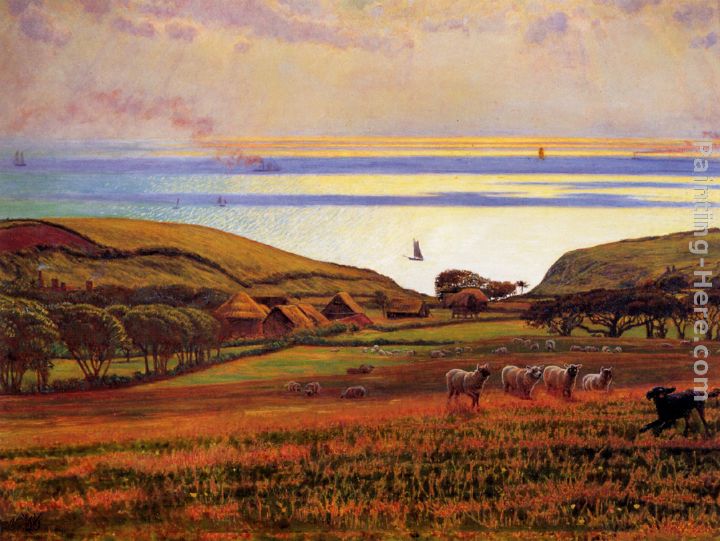 Fairlight Downs, Sunlight on the Sea painting - William Holman Hunt Fairlight Downs, Sunlight on the Sea art painting